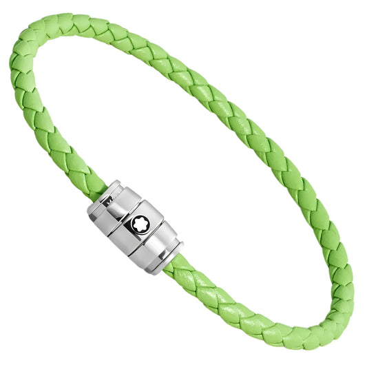 Bracciale montblanc pelle meisterstück lime in pelle intrecciata verde lime con chiusura magnetica argento