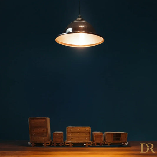 Miniature set di mobili in legno per camera in stile Art Decò anni 50 Italia