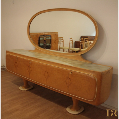 Specchio ovale con vanità Art Deco in stile pranzo mid-century moderna di Vittorio Dassi