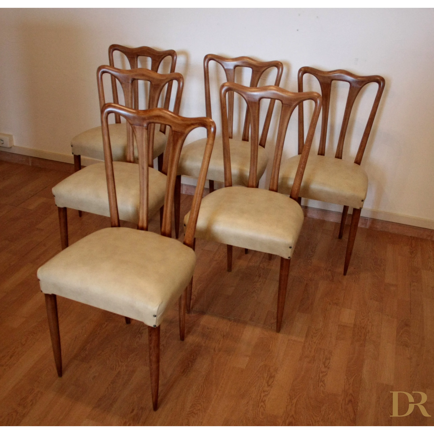 Set di sedie da pranzo mid-century moderna in legno e rivestimento, vittorio dassi