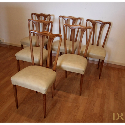 Set di sedie da pranzo mid-century moderna in legno e rivestimento, vittorio dassi
