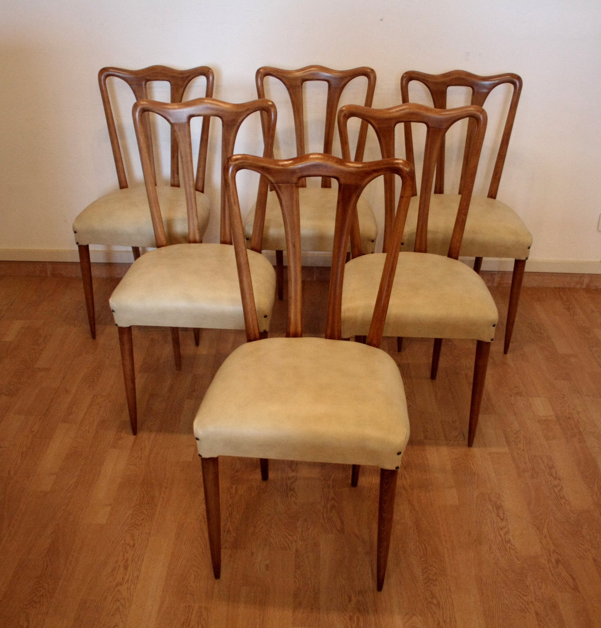 Sedia da pranzo mid-century moderna di Vittorio Dassi con sedili imbottiti, dario raia antiquariato