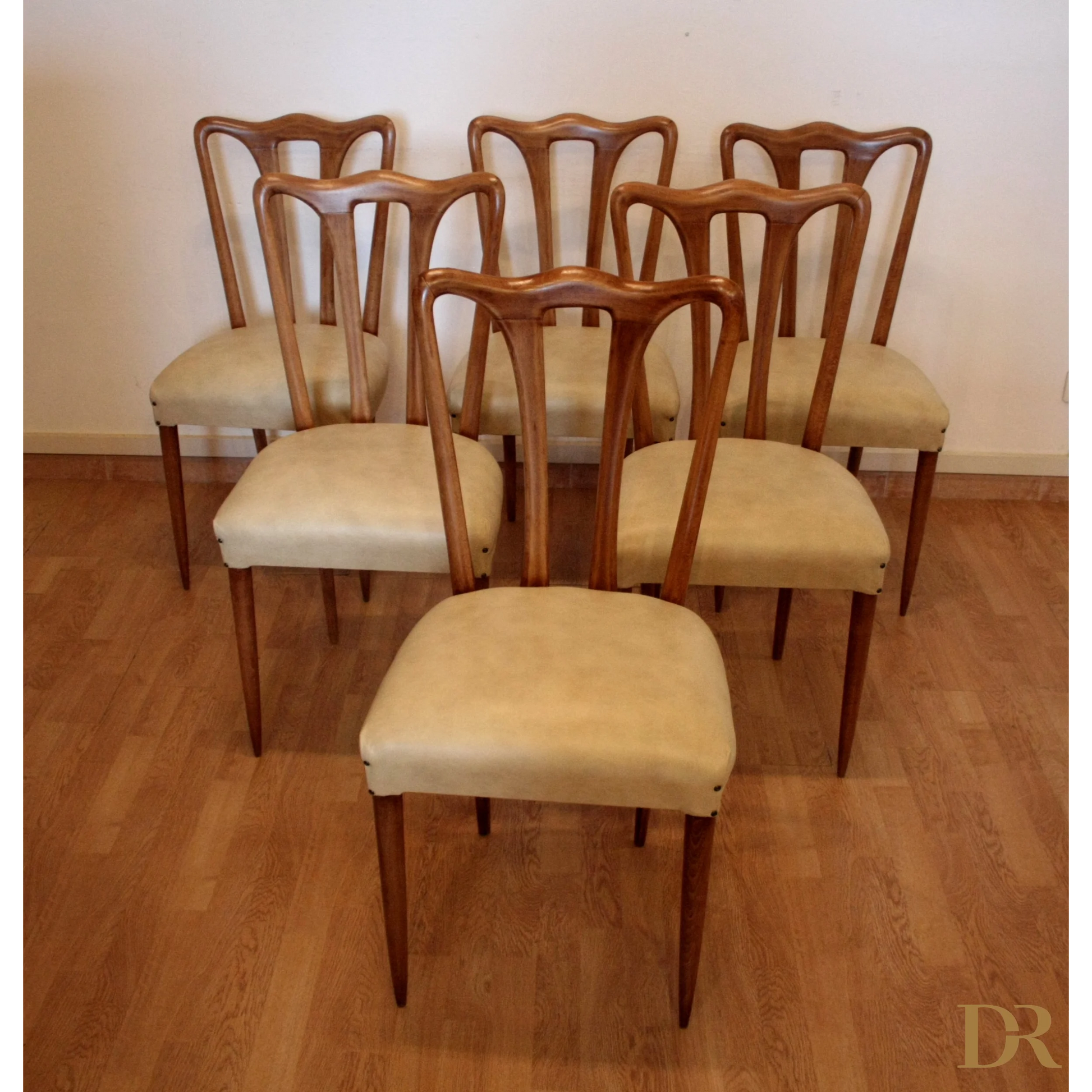 Sedia da pranzo mid-century moderna di Vittorio Dassi con sedili imbottiti, dario raia antiquariato