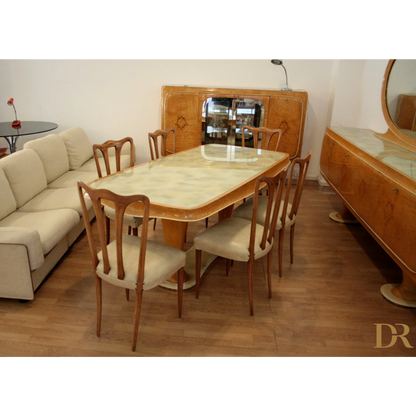 Tavolo da pranzo Mid-Century Moderna Vittorio Dassi con sedie, dario raia antiquariato