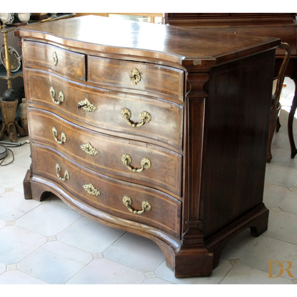Antique bombe chest of drawers vintage design with brass pulls for casa decor