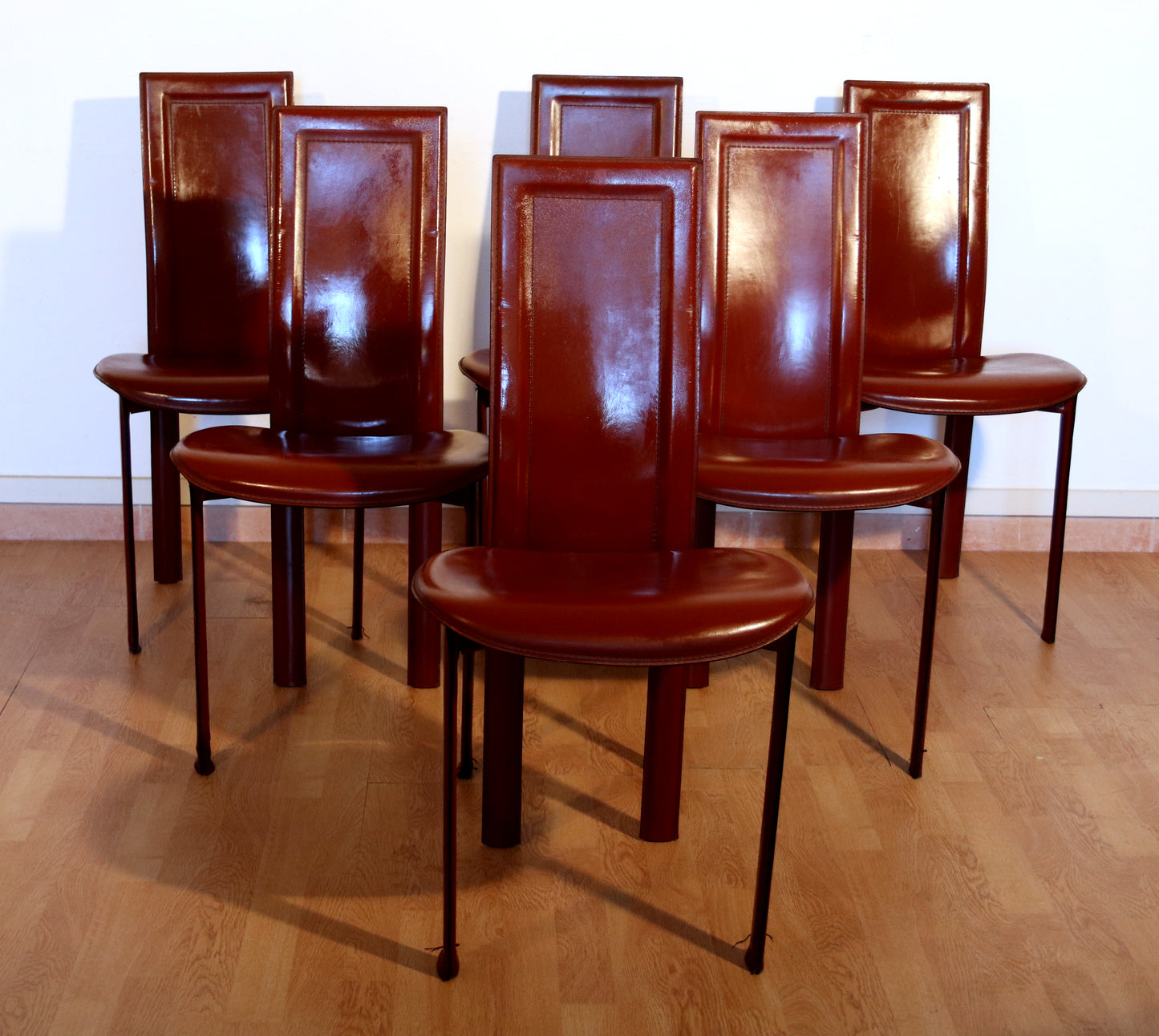 Set di 6 sedie Lara, Giorgio Cattelan per Cattelan Italia, pelle bordeaux
