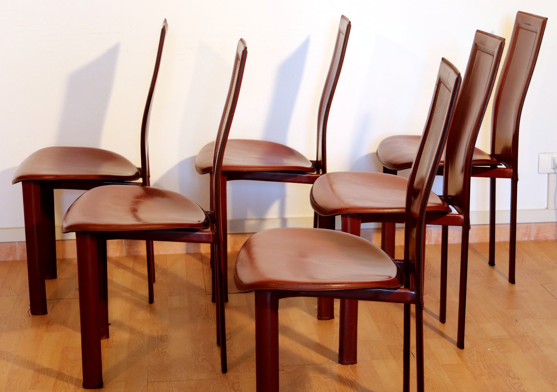 Set di 6 sedie Lara, Giorgio Cattelan per Cattelan Italia, pelle bordeaux