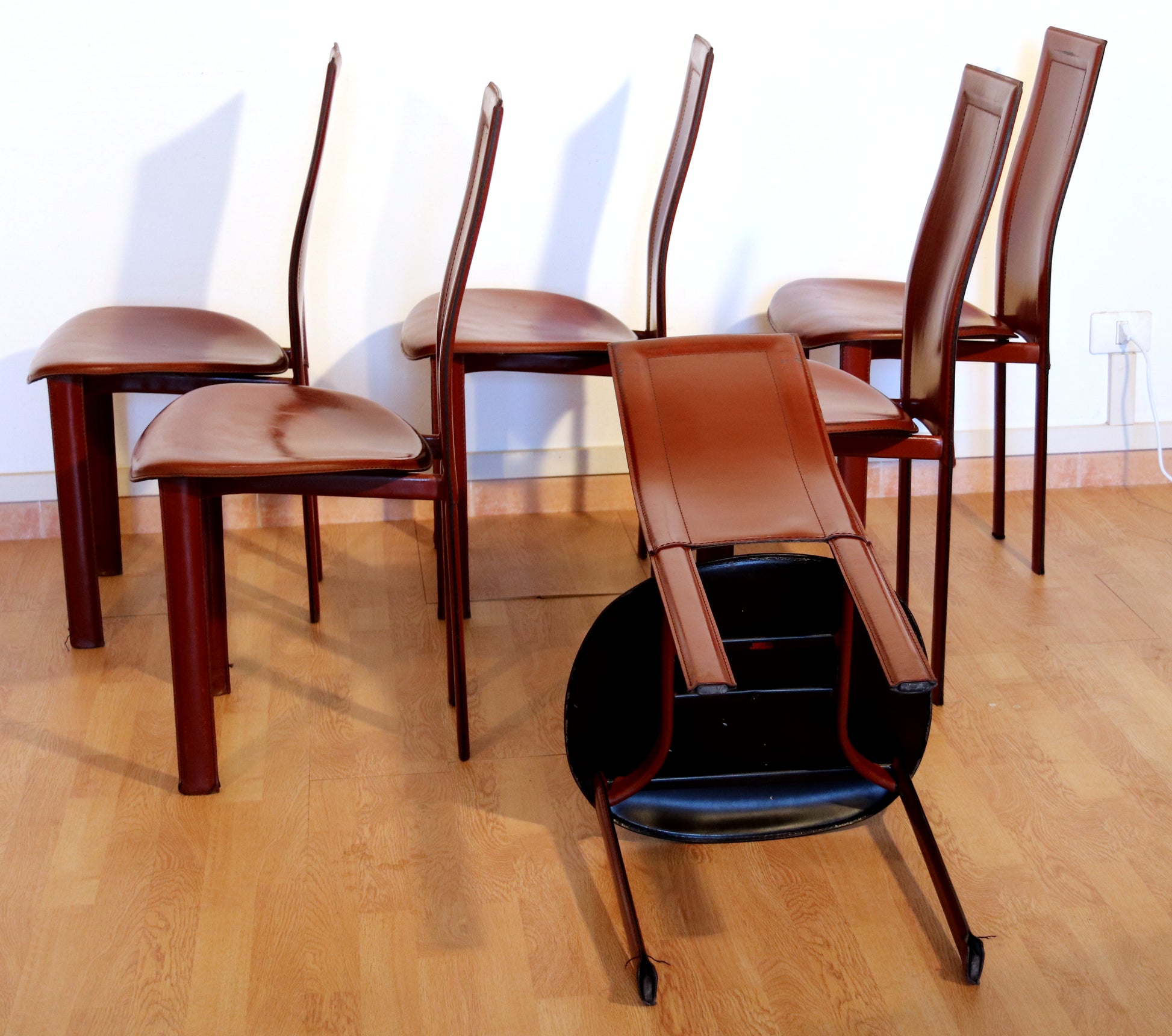 Set di 6 sedie Lara, Giorgio Cattelan per Cattelan Italia, pelle bordeaux