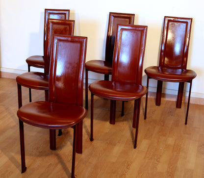 Set di 6 sedie Lara, Giorgio Cattelan per Cattelan Italia, pelle bordeaux