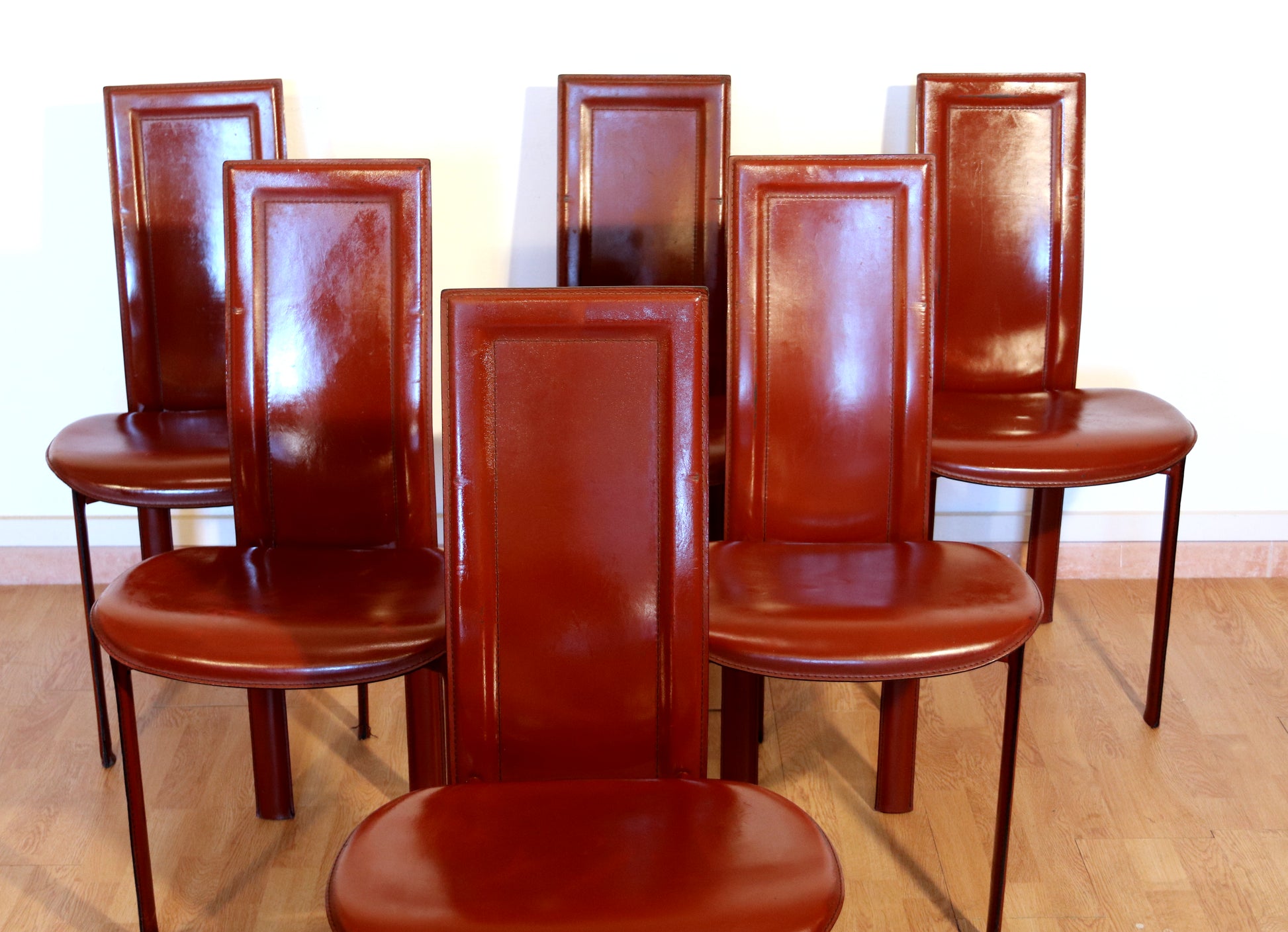 Set di 6 sedie Lara, Giorgio Cattelan per Cattelan Italia, pelle bordeaux