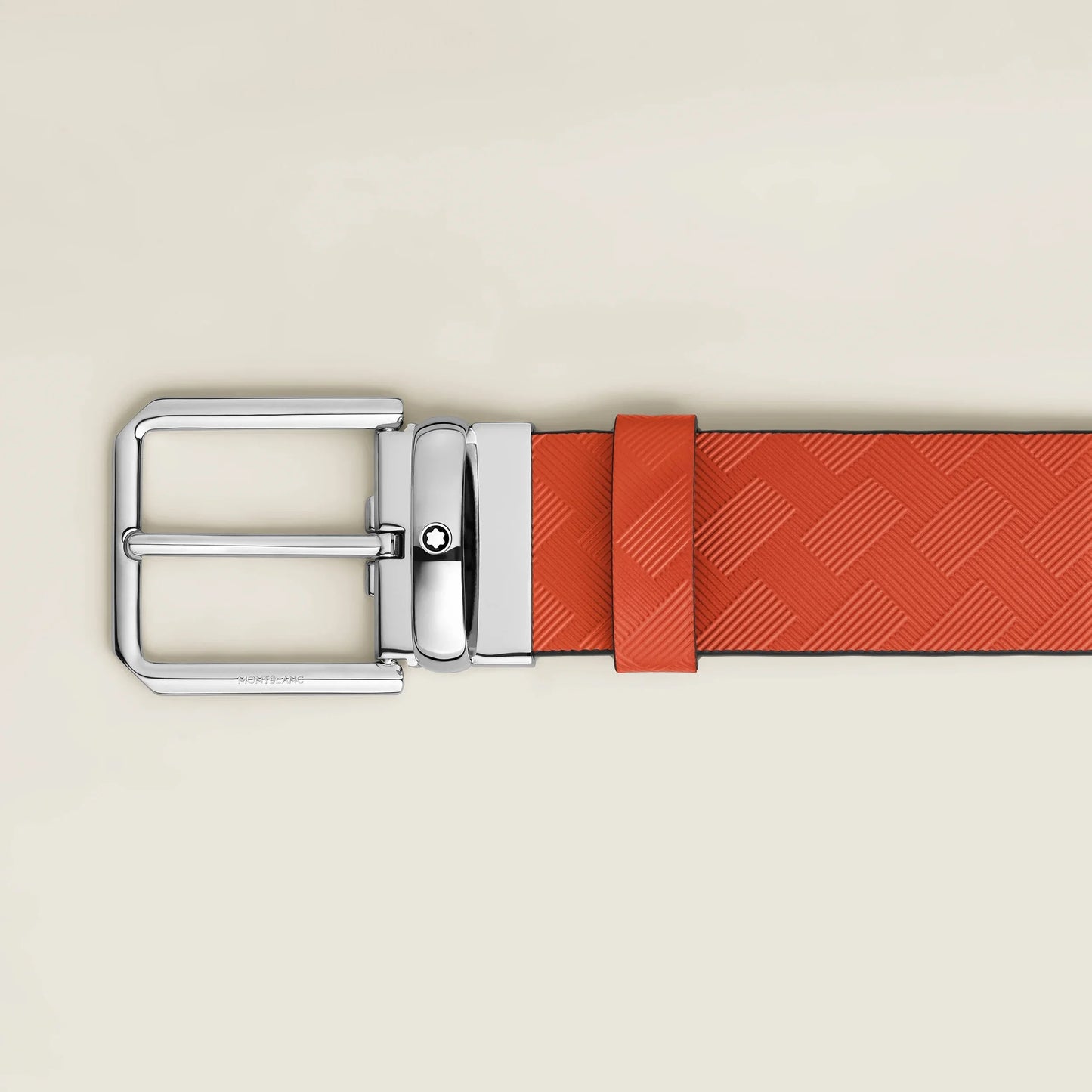 Montblanc cintura extreme arancione in pregiata pelle cayenna con fibbia argento e l’iconico motivo extreme