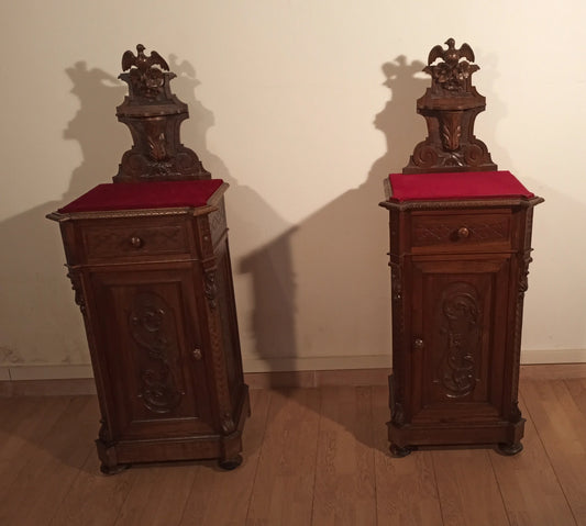Coppia di comodini e cassettiera italiana noce in legno antico dal xix secolo set di 3 pezzi