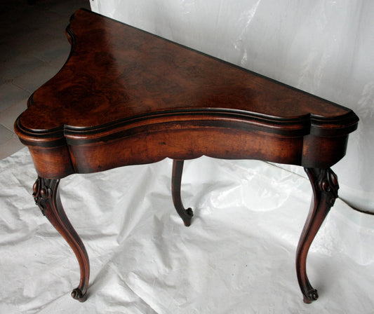 Console tavolo da gioco inglese fine XVIII secolo con triangolo in legno antico