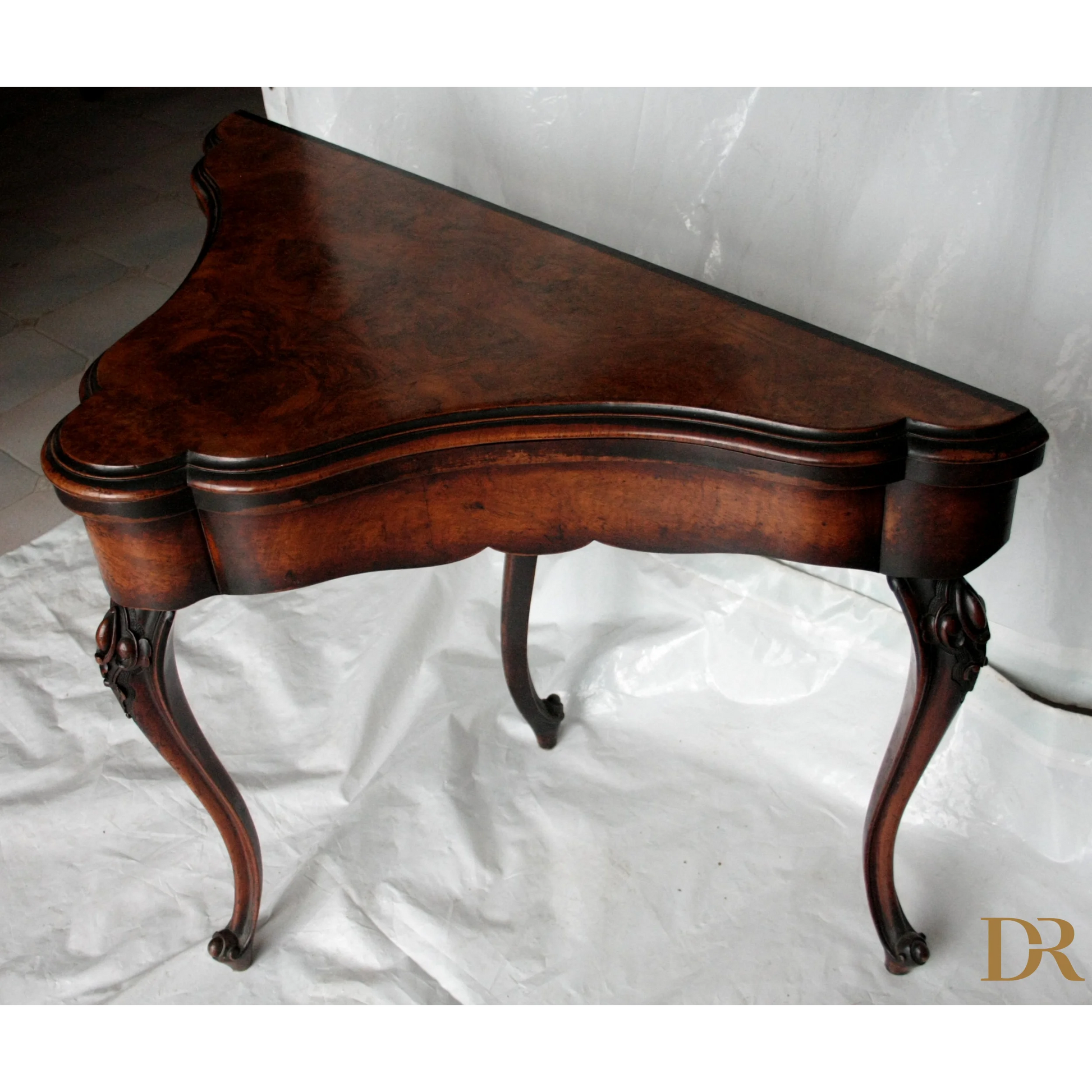 Console tavolo da gioco inglese fine XVIII secolo con triangolo in legno antico