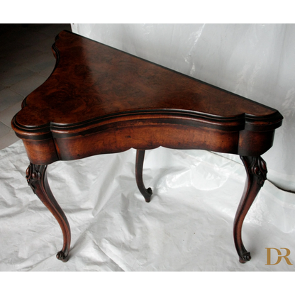 Console tavolo da gioco inglese fine XVIII secolo con triangolo in legno antico