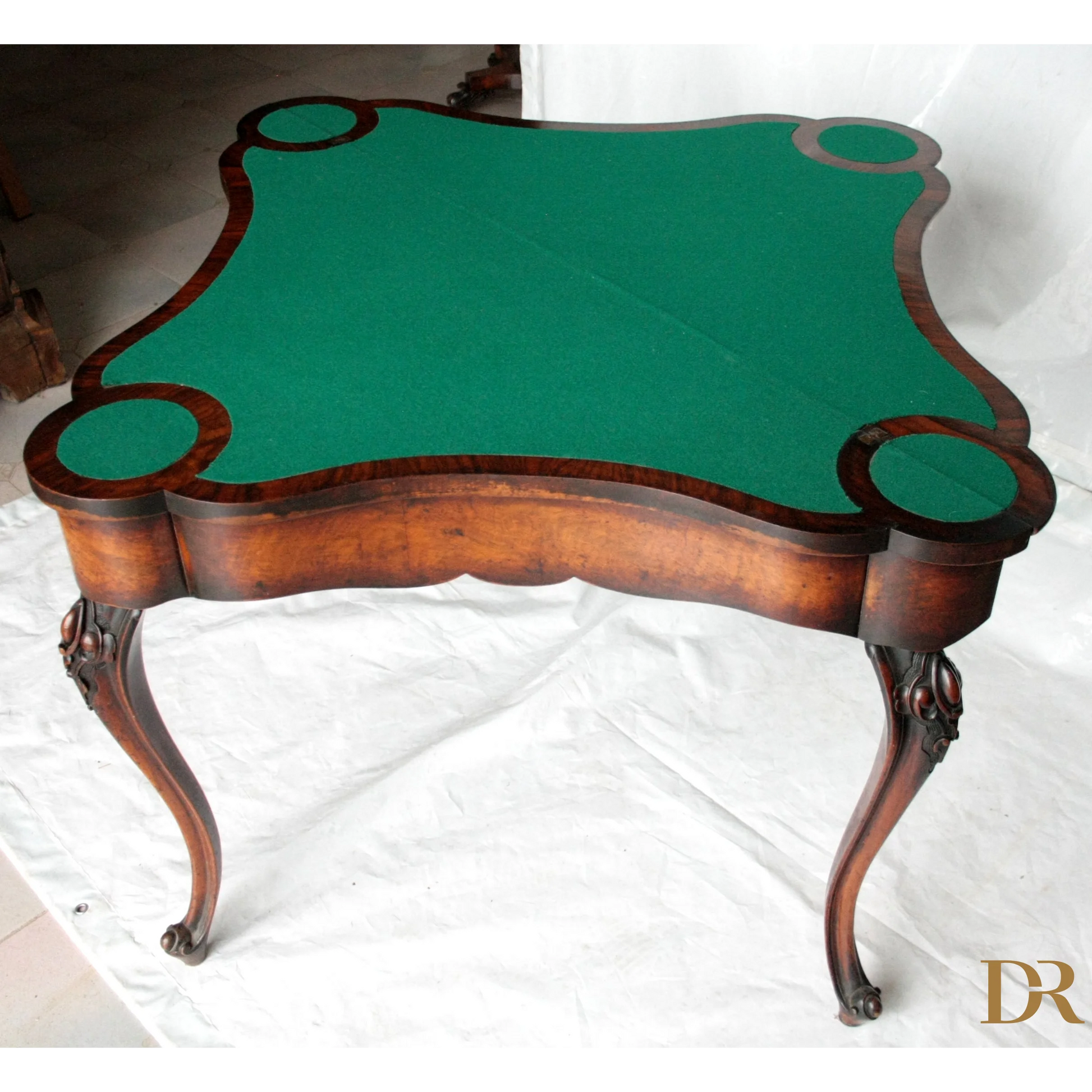 Console tavolo da gioco inglese XVIII secolo con superficie in felt verde e stile antico