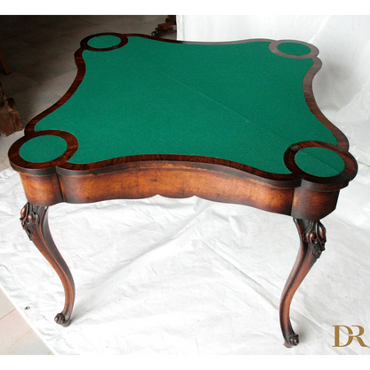 Console tavolo da gioco inglese XVIII secolo con superficie in felt verde e stile antico