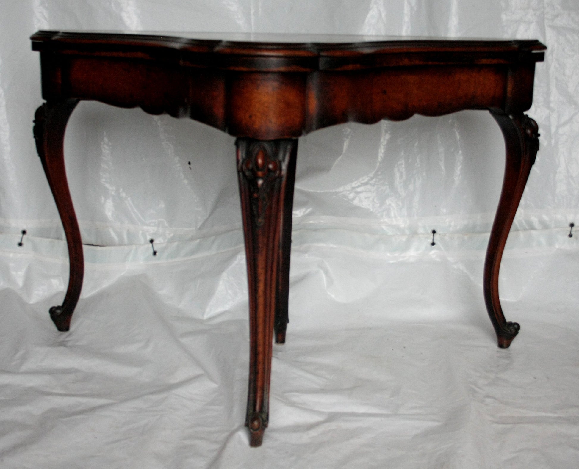 Console tavolo da gioco inglese fine XVIII secolo in legno scuro ornate