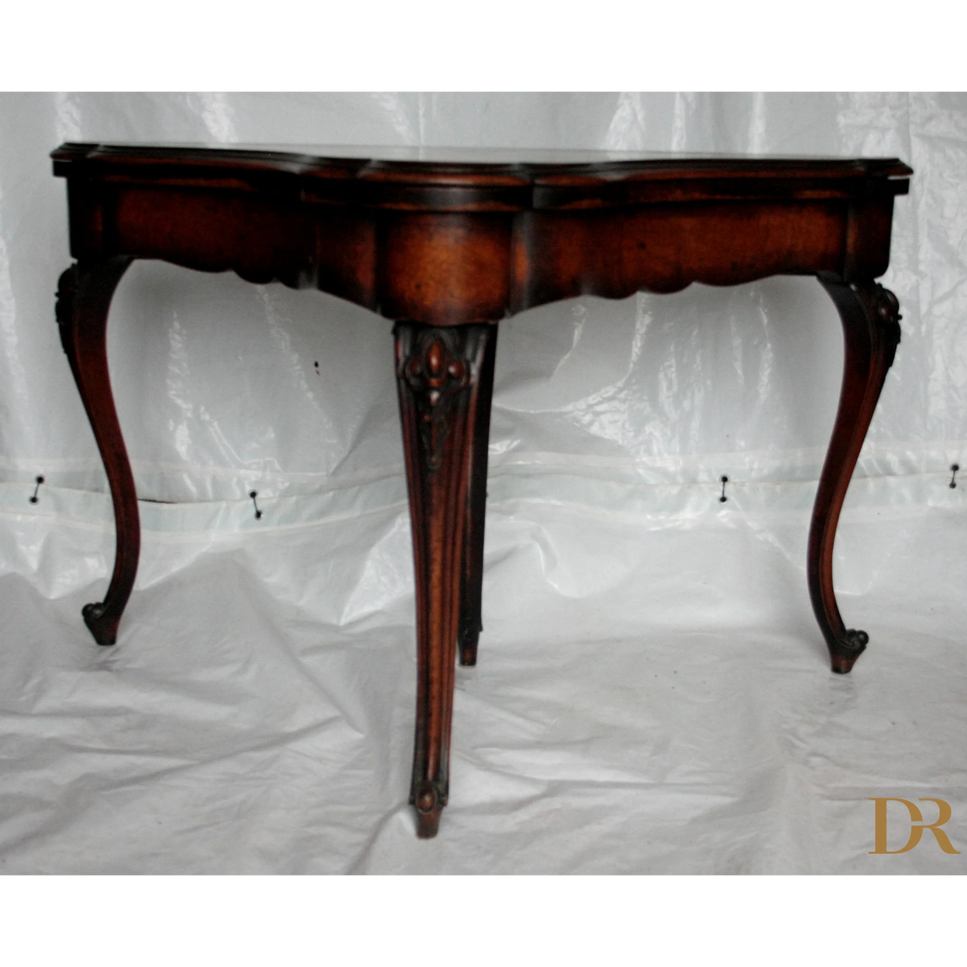 Console tavolo da gioco inglese fine XVIII secolo in legno scuro ornate