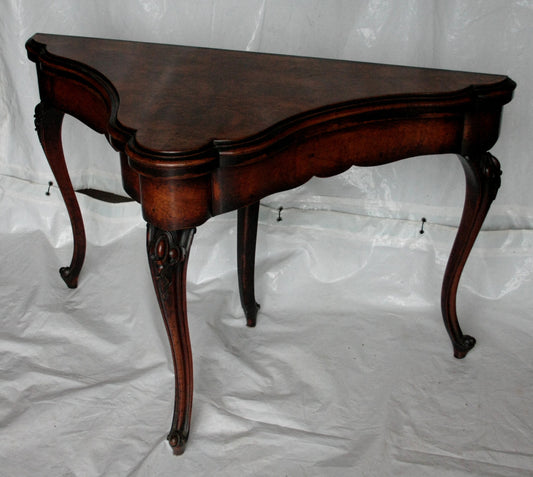 Console tavolo da gioco inglese fine XVIII secolo con legno scuro e gambe cabriole