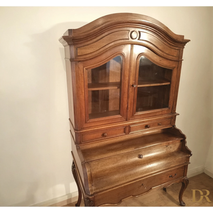 Credenza in rovere massello con scrittoio e vetrina ottocentesca restaurata