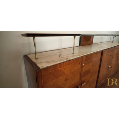 Credenza mid-century Dassi con top in marmo e supporti in ottone per mobile bar consolle Vittorio Dassi