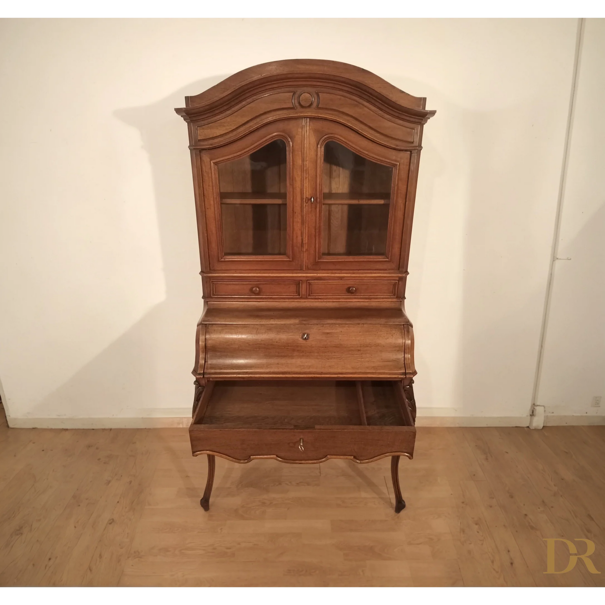 Credenza scrittoio in rovere massello con vetrina restaurata ottocento