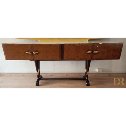 Mobile bar consolle Vittorio Dassi con sideboard in legno e gambe in metallo X