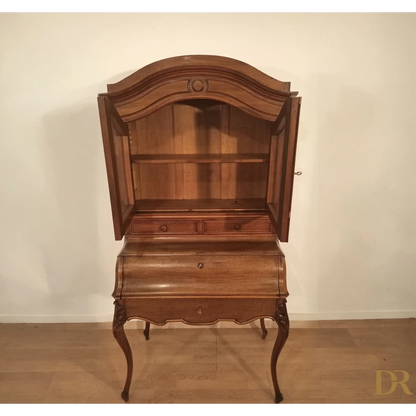 Scrittoio in rovere massello con hutch e gambe curve, credenza autentica del XIX secolo