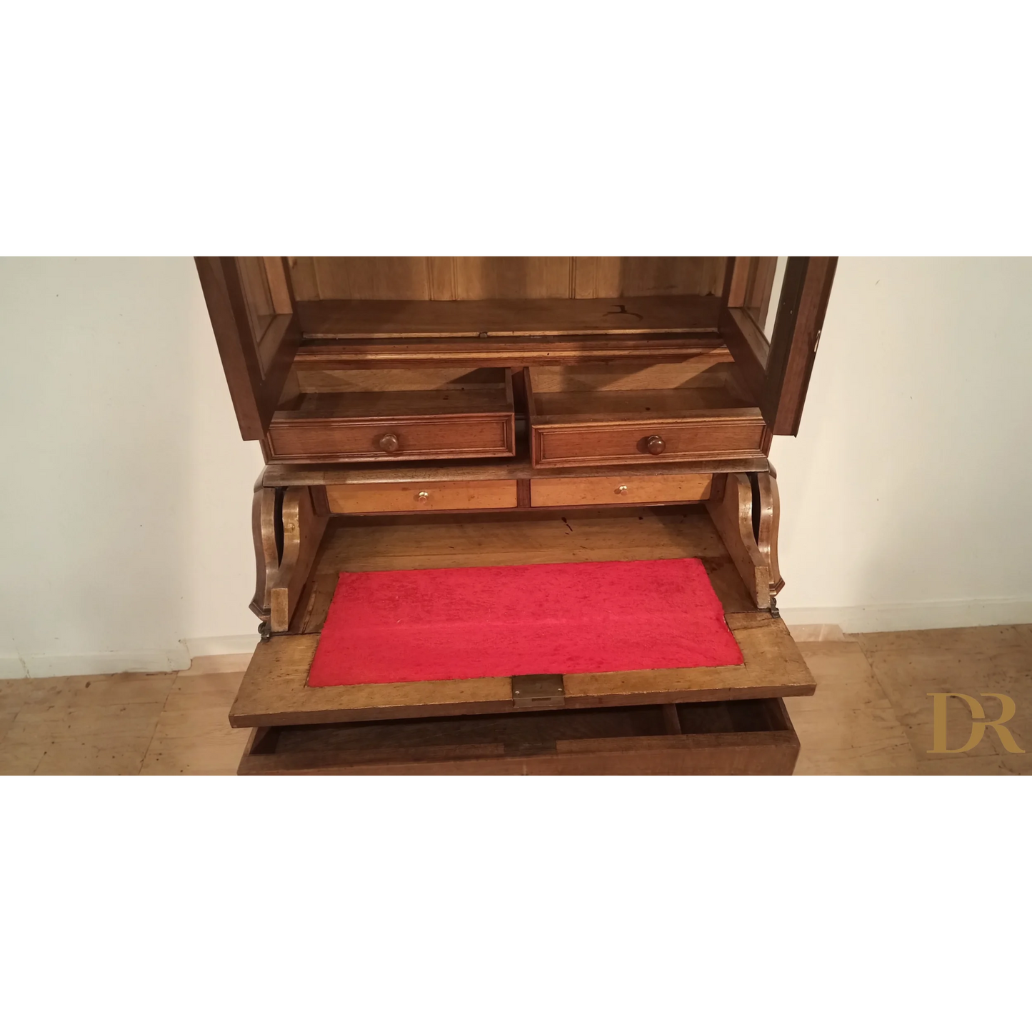 Credenza Scrittoio in rovere massello con superfice scrittura in feltro rosso