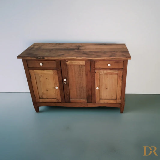 Credenza bassa pino rustica Italia con cassetti e ante in legno naturale