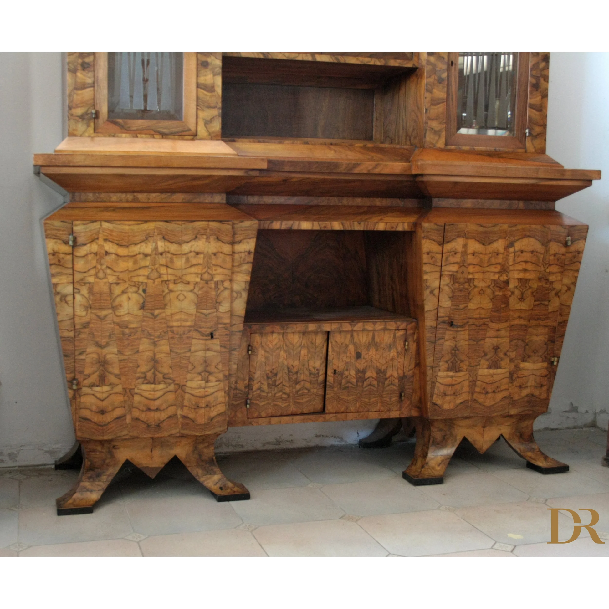 Credenza due corpi Art Decò con ante in vetro, realizzata per il ministro Bottai