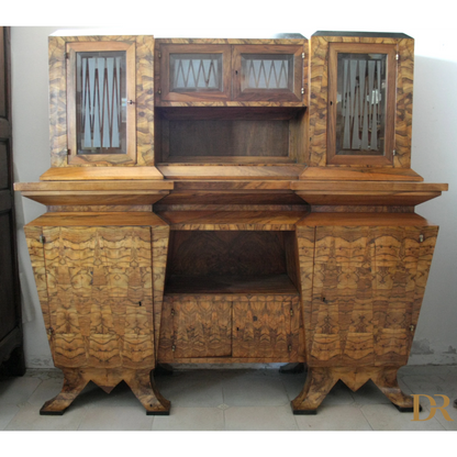 Credenza due corpi Art Decò con ante in vetro, commissionata dal ministro Bottai nel 1933