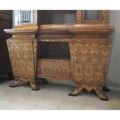 Credenza due corpi Art Decò Roma ministro Bottai con motivi geometrici e dimensioni corpo