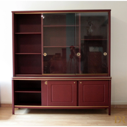 Credenza o libreria a due corpi in similpelle bordeaux di Umberto Mascagni, dimensioni corpo ottimizzate