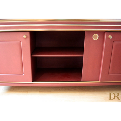Credenza o Libreria Umberto Mascagni con portiere scorrevoli rivestiti in similpelle Bordeaux