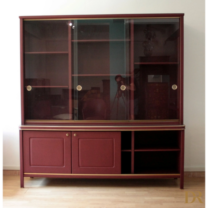 Credenza o Libreria Umberto Mascagni con similpelle bordeaux e dimensioni corpo vintage