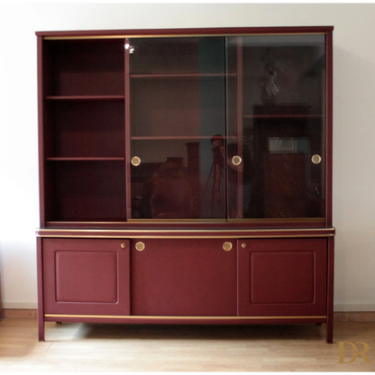 Credenza o Libreria a due corpi in similpelle bordeaux di Umberto Mascagni anni ’50