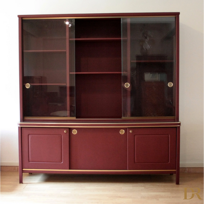 Credenza o Libreria a due corpi Umberto Mascagni in similpelle bordeaux con hutch e scorrevoli