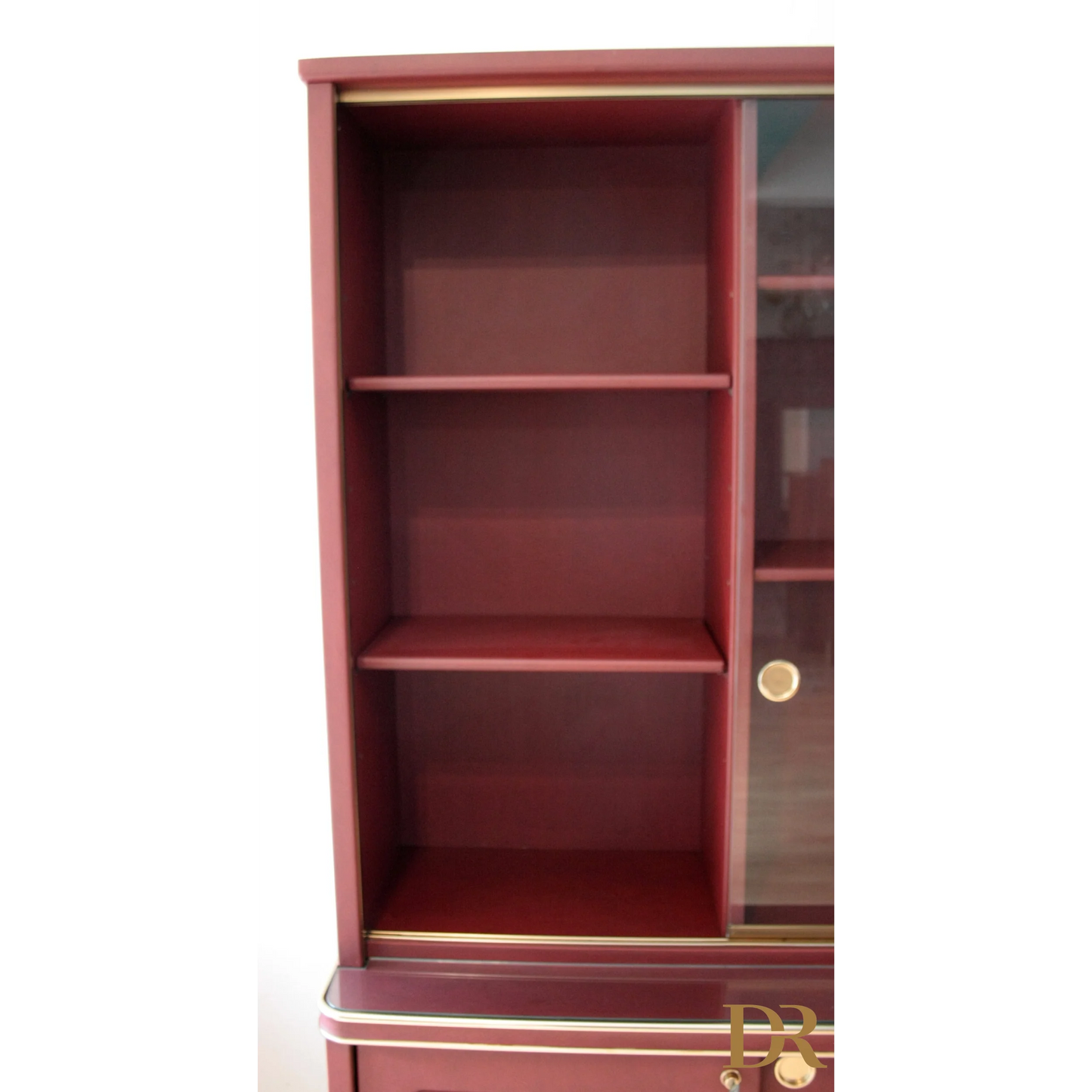 Credenza o libreria a due corpi in similpelle bordeaux di Umberto Mascagni, anni 50