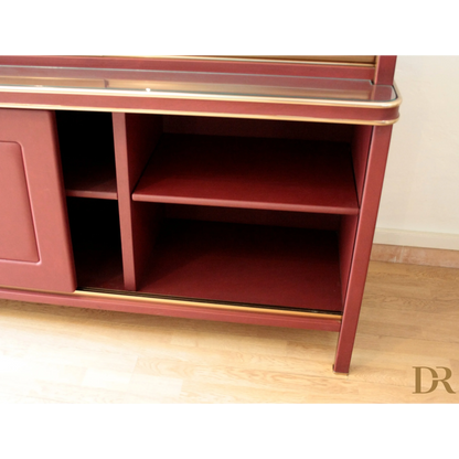 Credenza umberto mascagni con similpelle bordeaux, dimensioni corpo anni 50