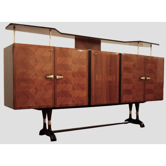 Credenza mid-century Dassi | Mobile Bar Consolle Vittorio Dassi Cecchini Dario Raia Antiquariato Modernariato Vintage anni 50 anni 60 anni 70 console TV multimediale credenza bar multimediale credenza bar TV credenza bassa in rovere laccatura nera maniglie ottone mid-century modern Mobile in legno di noce mobile TV in noce Mobili antichi Mobili da pranzo Mobili nuovi per la casa Mobili per la casa nuova Mobili per sala studio modernariato originale ottone palissandro radica di noce restaurata