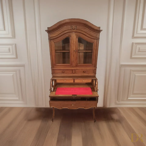 Antica credenza scrittoio ribalta in rovere massello del XIX secolo restaurata