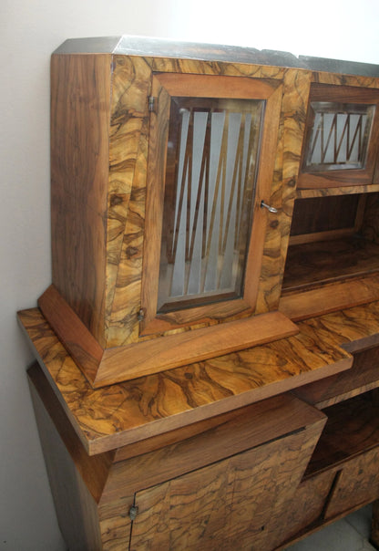 Credenza due corpi art decò in legno marrone stile decò italia roma realizzata per il ministro bottai nel 1933