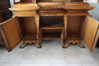 Credenza due corpi art decò in legno con ante aperte stile decò italia roma realizzata nel 1933