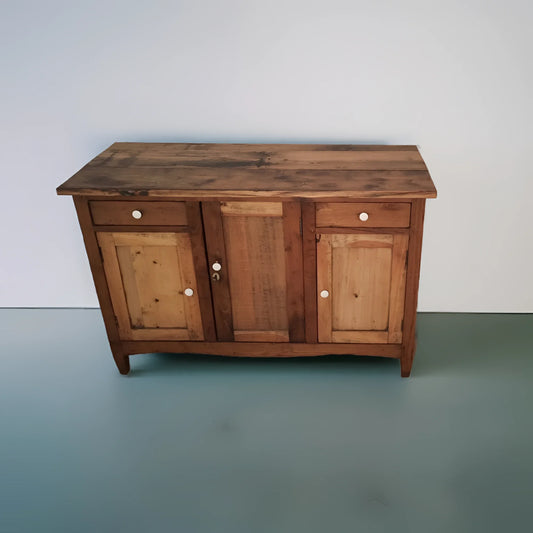 Credneza bassa pino rustica italia in legno con cassetti e ante fine xix secolo