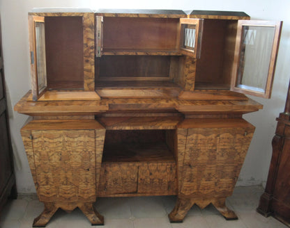 Credenza due corpi art decò in legno con ante in vetro stile decò italia roma realizzata per il ministro bottai nel 1933