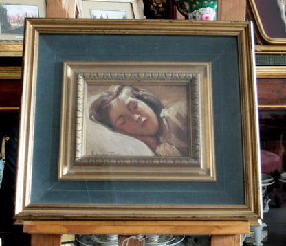 Framed painting bambina dormiente by francesco galante depicting a sleeping woman signed opera