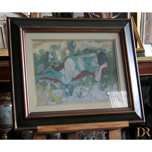 Dipinto olio raffigurante ragazza donna distesa firmato da Savino Labò su tela
