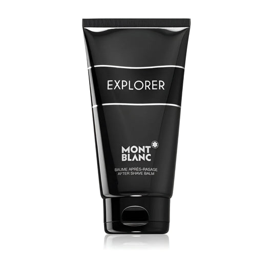 Montblanc explorer balsamo post-rasatura 150ml tube nero lucido con testo bianco minimalista profumo legnoso-aromatico enfatizza